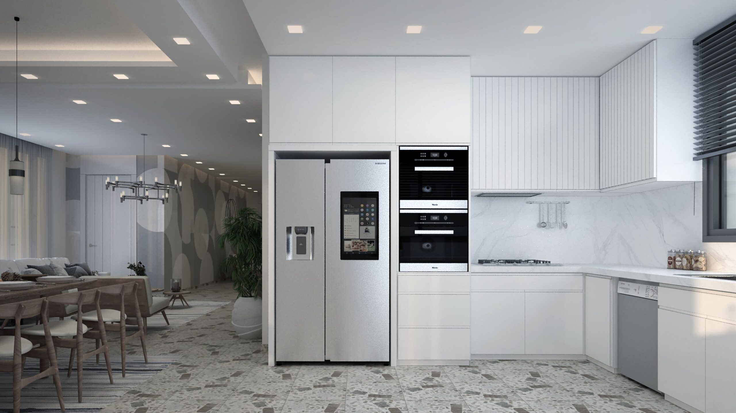frigorífico inteligente con pantalla en cocina moderna