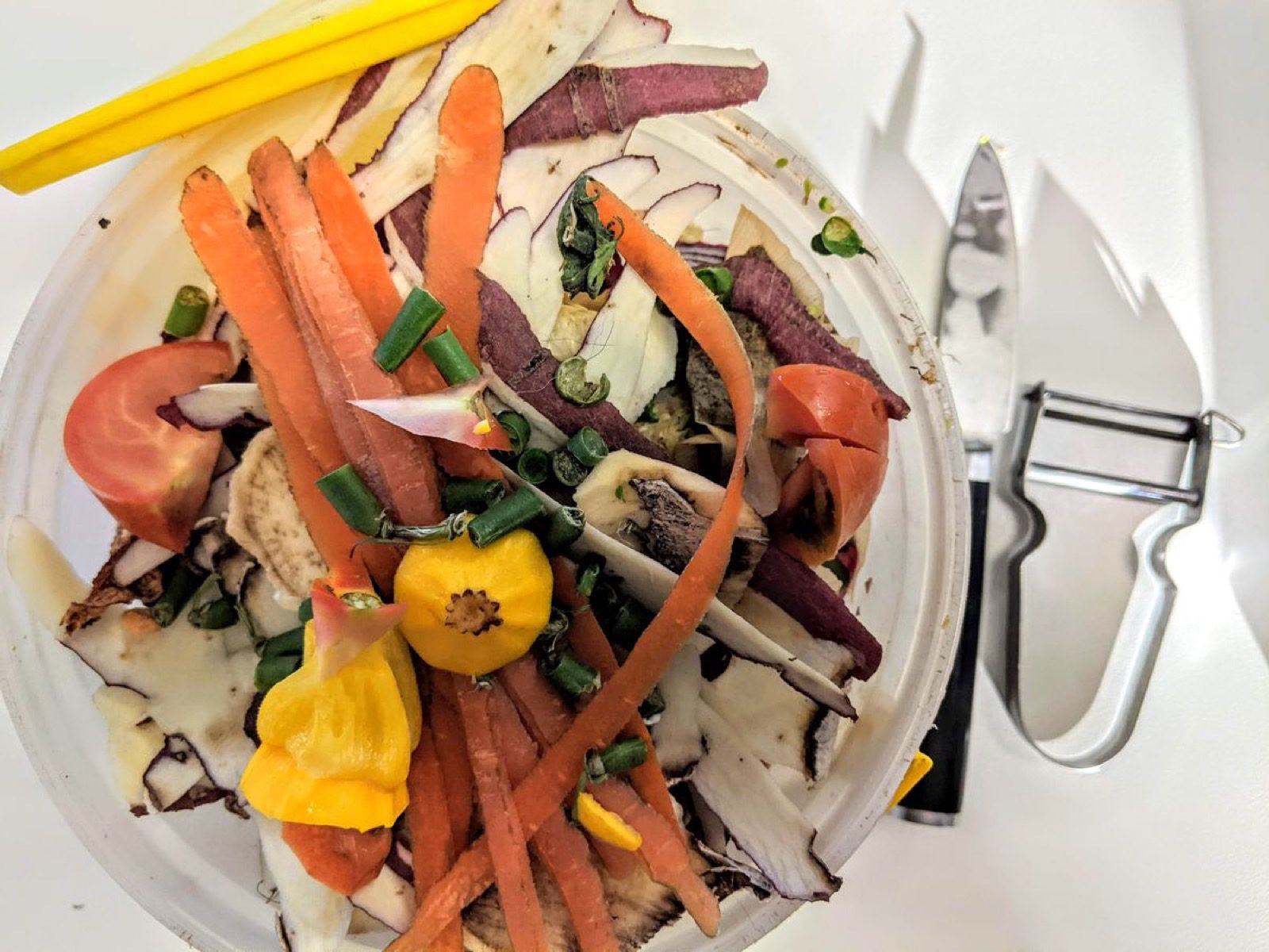Restos de verduras listos para compostar en un cuenco de cocina